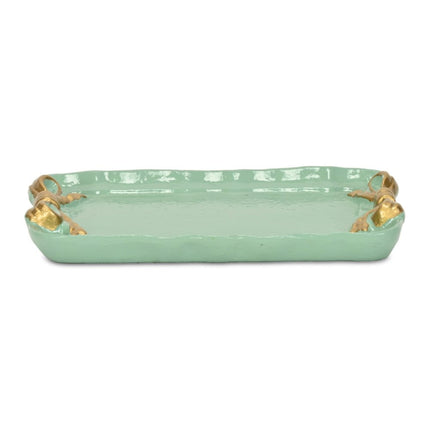 8" Aqua And Gold Cast Iron Ribbons Vanity Tray HomeRoots