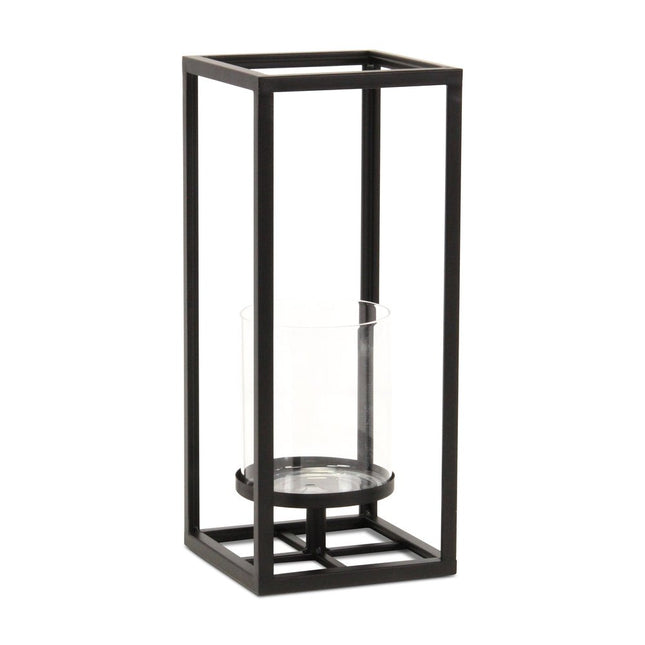 13" Black And Clear Metal And Glass Tabletop Candle Holder HomeRoots