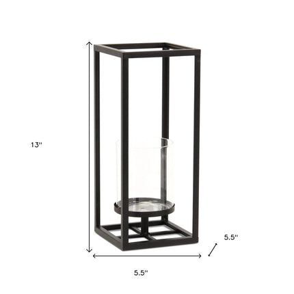 13" Black And Clear Metal And Glass Tabletop Candle Holder HomeRoots