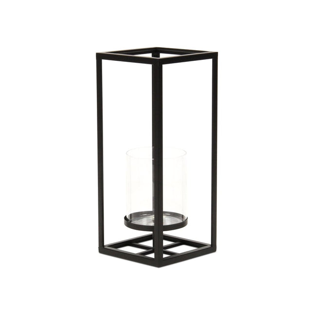 13" Black And Clear Metal And Glass Tabletop Candle Holder HomeRoots
