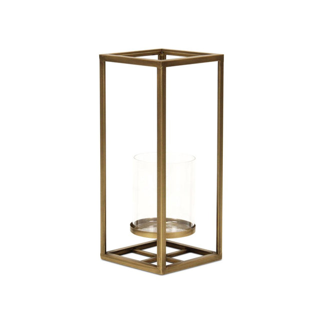 13" Gold And Clear Metal And Glass Tabletop Candle Holder HomeRoots