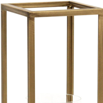 13" Gold And Clear Metal And Glass Tabletop Candle Holder