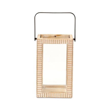 13" Natural Distressed Geometric Solid Wood Tabletop Lantern Candle Holder HomeRoots