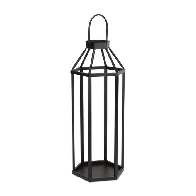 32" Black Geometric Metal Floor Lantern Candle Holder