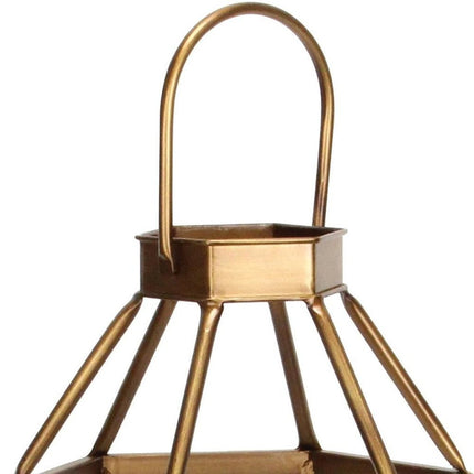 32" Gold Geometric Metal Floor Lantern Candle Holder HomeRoots