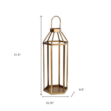 32" Gold Geometric Metal Floor Lantern Candle Holder