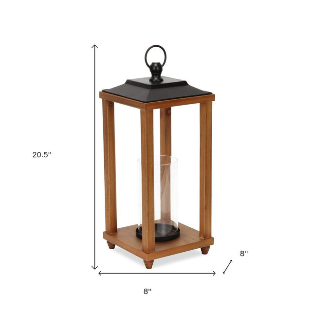 21" Black And Brown Distressed Geometric Metal And Solid Wood Tabletop Lantern Candle Holder HomeRoots