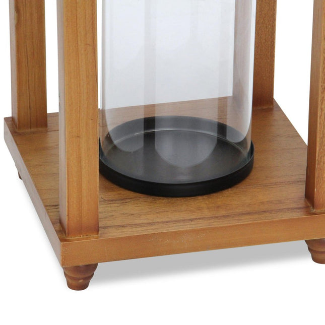 24" Black And Brown Distressed Geometric Metal And Solid Wood Floor Lantern Candle Holder HomeRoots