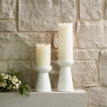 Set of Two White And Gray Marble Tabletop Pillar Candle Holders HomeRoots