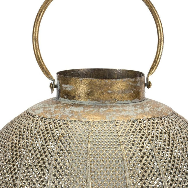 12" Bronze And Green Distressed Lattice Metal Tabletop Lantern Candle Holder HomeRoots