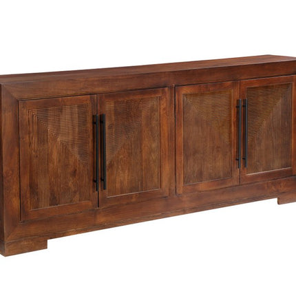 102" Dark Brown Solid Wood Carved Geometric Sideboard With Four Doors HomeRoots
