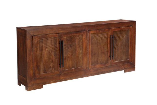 102" Dark Brown Solid Wood Carved Geometric Sideboard With Four Doors HomeRoots