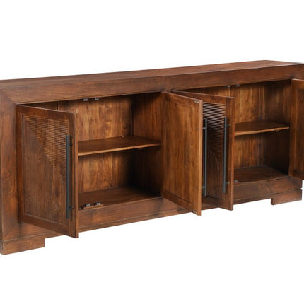 102" Dark Brown Solid Wood Carved Geometric Sideboard With Four Doors HomeRoots