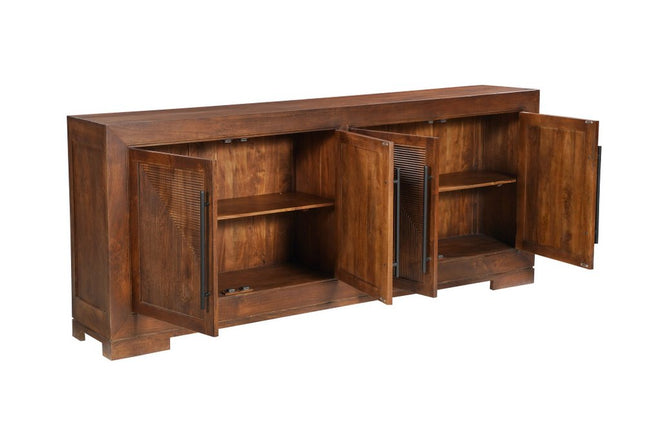 102" Dark Brown Solid Wood Carved Geometric Sideboard With Four Doors HomeRoots