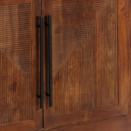 102" Dark Brown Solid Wood Carved Geometric Sideboard With Four Doors HomeRoots