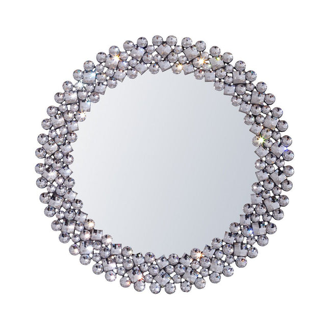 26" Silver Round Faux Crystal Bling Framed Accent Mirror HomeRoots