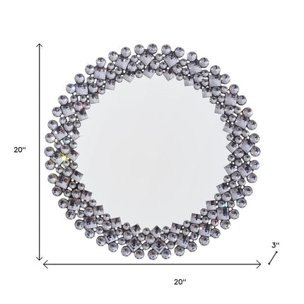 20" Silver Round Faux Crystal Bling Framed Accent Mirror