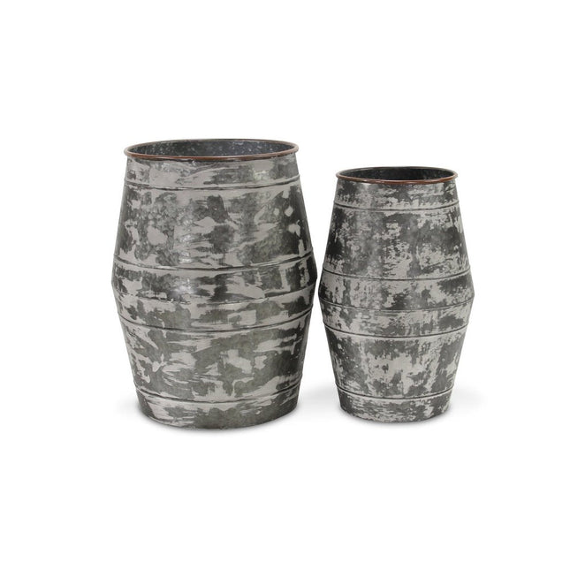 Set of Two Gray Galvanized Metal Cylinder Floor Vases HomeRoots