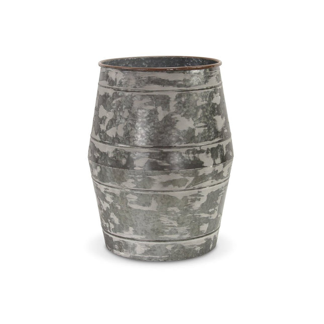 Set of Two Gray Galvanized Metal Cylinder Floor Vases