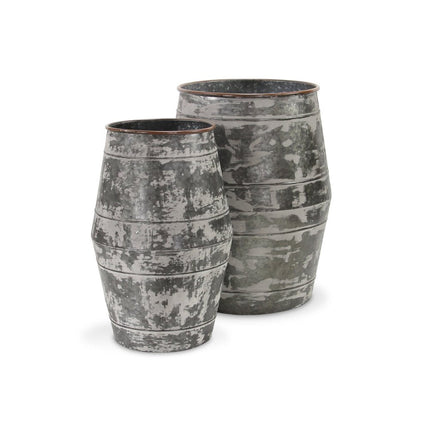 Set of Two Gray Galvanized Metal Cylinder Floor Vases HomeRoots