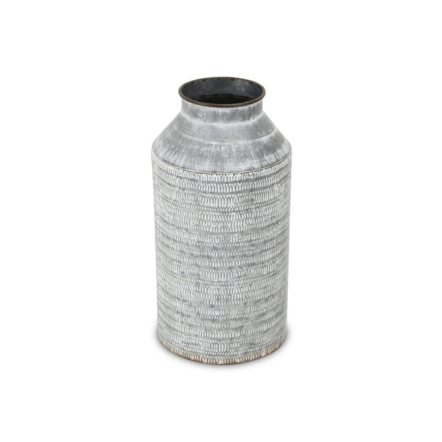 13" Gray Galvanized Metal Geometric Patterned Jug Vase HomeRoots