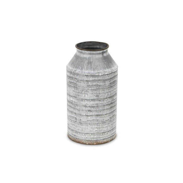 10" Gray Galvanized Metal Geometric Patterned Jug Vase