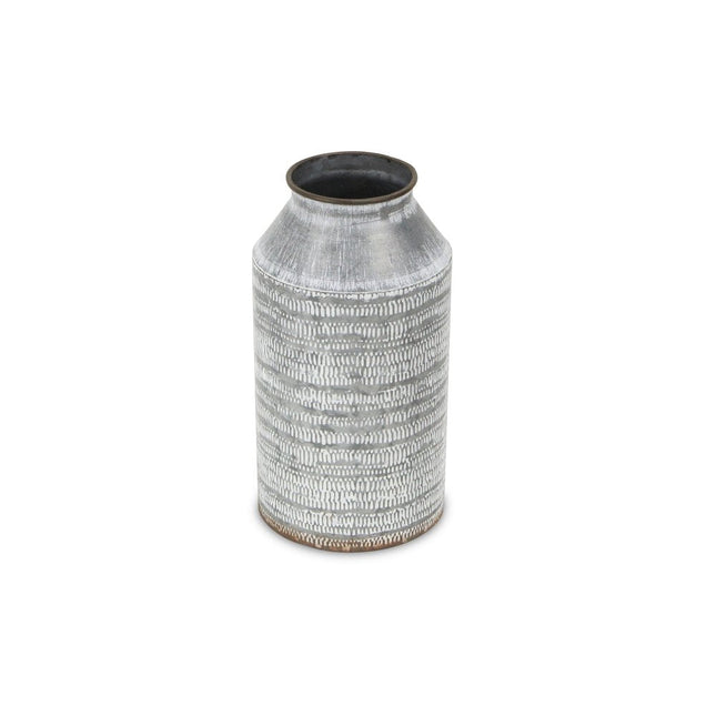 10" Gray Galvanized Metal Geometric Patterned Jug Vase HomeRoots