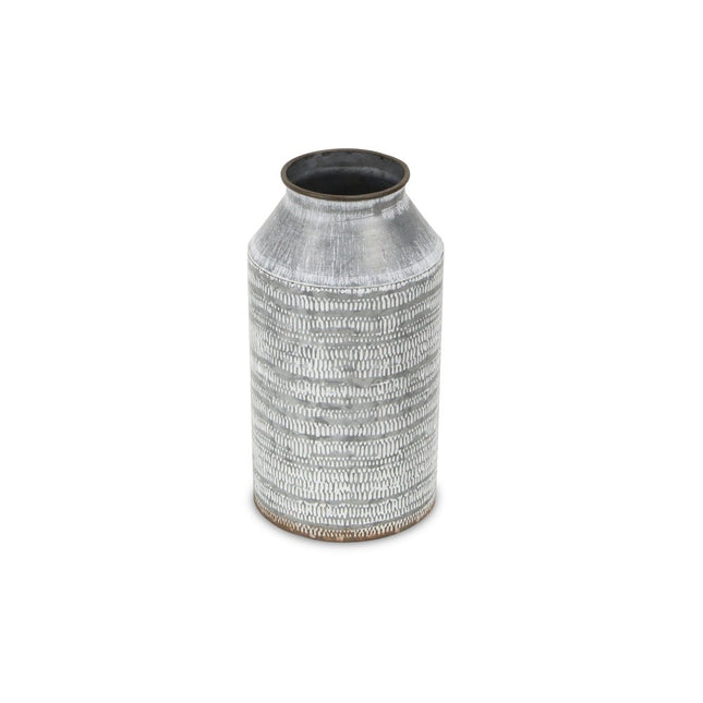 10" Gray Galvanized Metal Geometric Patterned Jug Vase