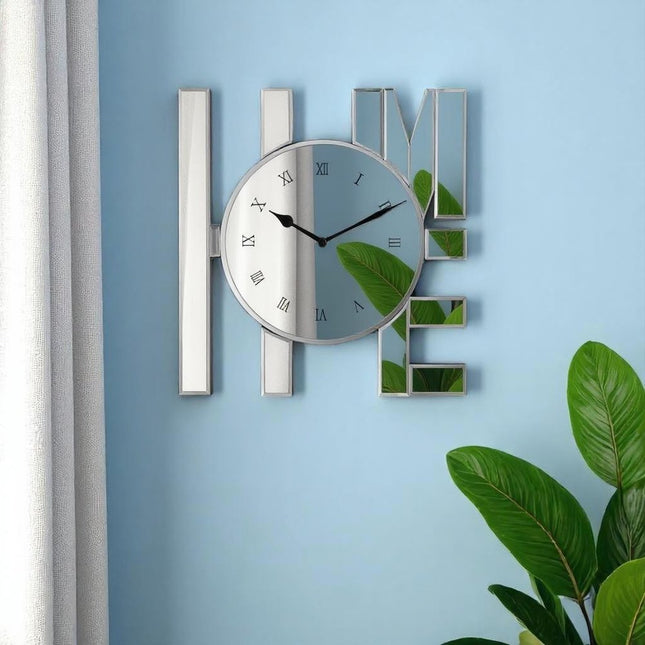 14" Silver Mirrored Glass Silent Analog Home Wall Clock HomeRoots