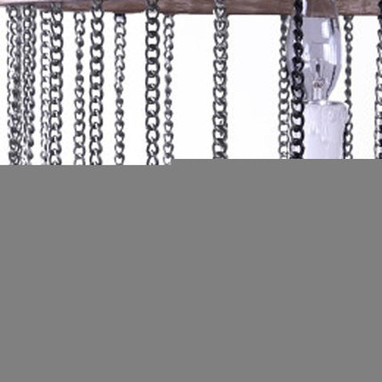 Black And Natural Wood and Metal Cylinder Six Light Dimmable Chandelier HomeRoots