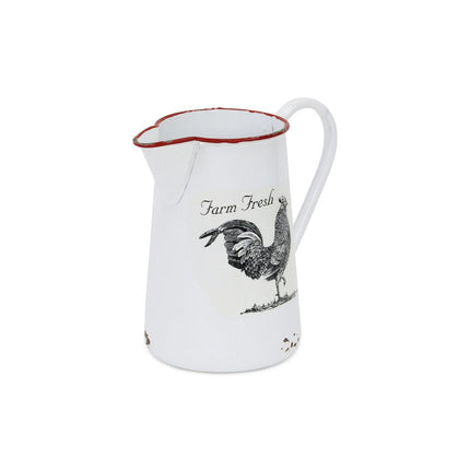 8" Black And White Metal Farm Fresh Chicken Decorative Jug HomeRoots