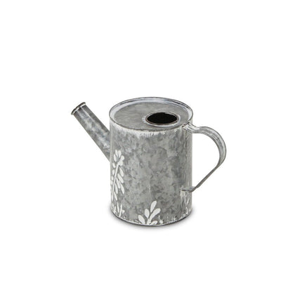 6" Gray And White Galvanized Metal Flowers Hand Painted Decorative Watering Can HomeRoots