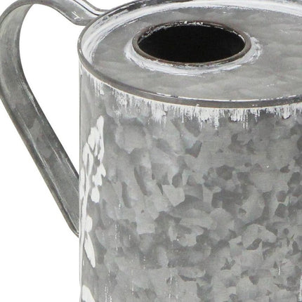 6" Gray And White Galvanized Metal Flowers Hand Painted Decorative Watering Can