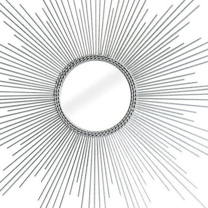 32" Silver Metal Sunburst Geometric Framed Accent Mirror