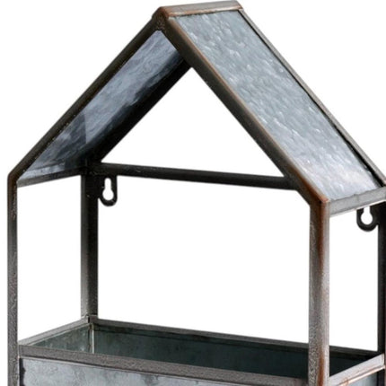 Set of Two Gray Galvanized Metal Novelty House Shaped Hanging Planters HomeRoots