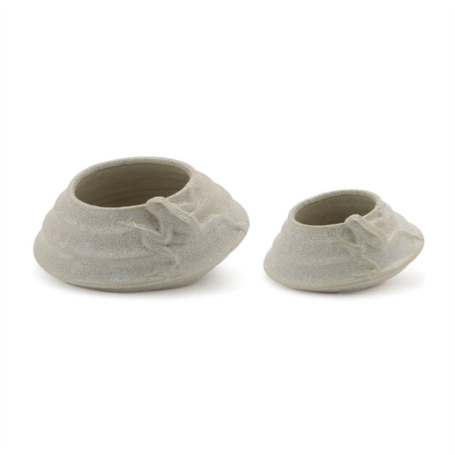 Set of Two Beige Porcelain 1 Ounce Frog Round Pot Planters HomeRoots
