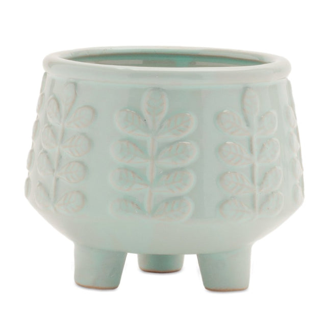 Set of Four Teal Blue Ceramic 1 Ounce Leaf Round Pot Planters HomeRoots