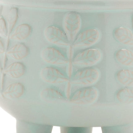 Set of Four Teal Blue Ceramic 1 Ounce Leaf Round Pot Planters HomeRoots