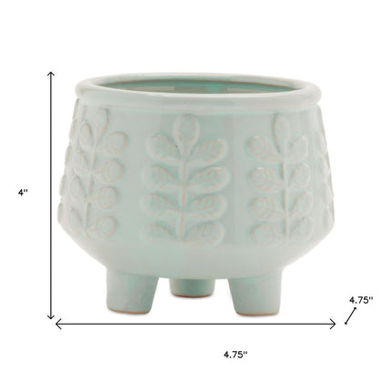 Set of Four Teal Blue Ceramic 1 Ounce Leaf Round Pot Planters HomeRoots