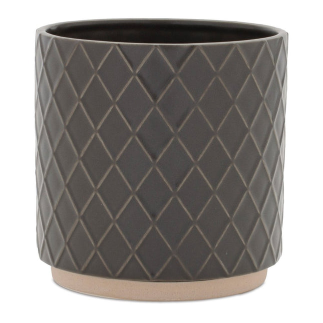 Set of Two Beige And Gray Ceramic 1 Ounce Lattice Round Pot Planters HomeRoots