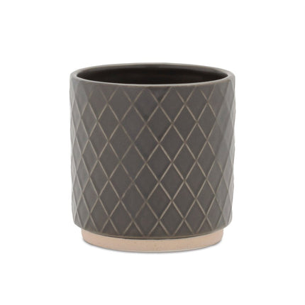 Set of Two Beige And Gray Ceramic 1 Ounce Lattice Round Pot Planters HomeRoots