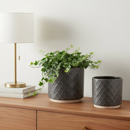Set of Two Beige And Gray Ceramic 1 Ounce Lattice Round Pot Planters HomeRoots