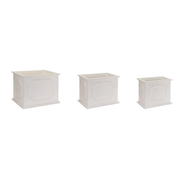 Set of Three White Wood Geometric Rectangular Planter Boxes HomeRoots