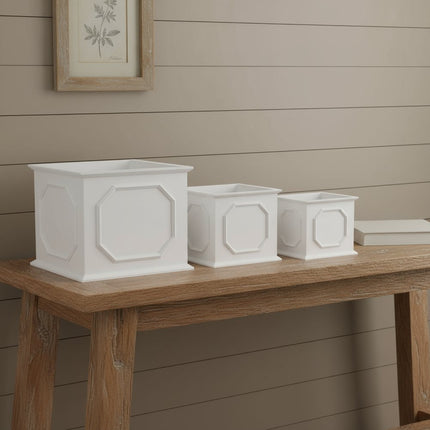 Set of Three White Wood Geometric Rectangular Planter Boxes HomeRoots