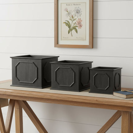 Set of Three Black Wood 1 Ounce Geometric Rectangular Planter Boxes HomeRoots