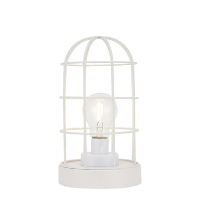 10" White Battery Operated Lamp With Cage Cylinder Shade HomeRoots