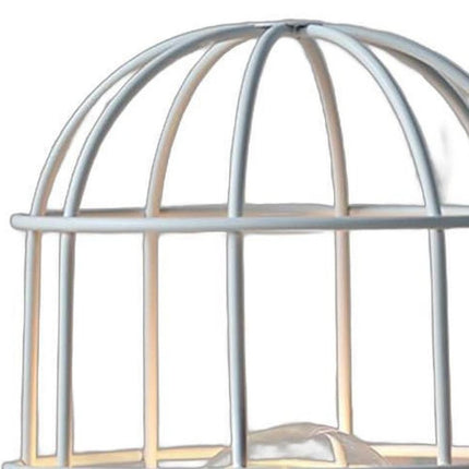 10" White Battery Operated Lamp With Cage Cylinder Shade