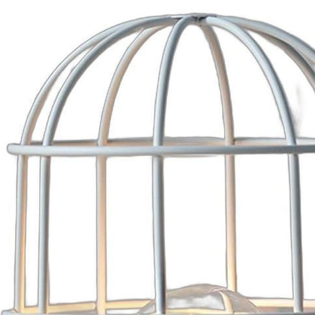 10" White Battery Operated Lamp With Cage Cylinder Shade HomeRoots