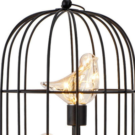 12" Black Battery Operated Round Lamp With Bird Cage Shade HomeRoots