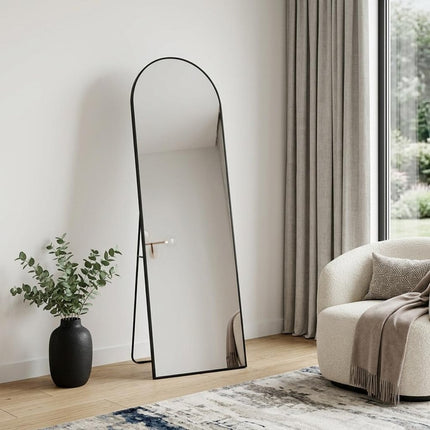 63" Black Metal Arch Freestanding and Wall Mount Framed Full Length Mirror HomeRoots